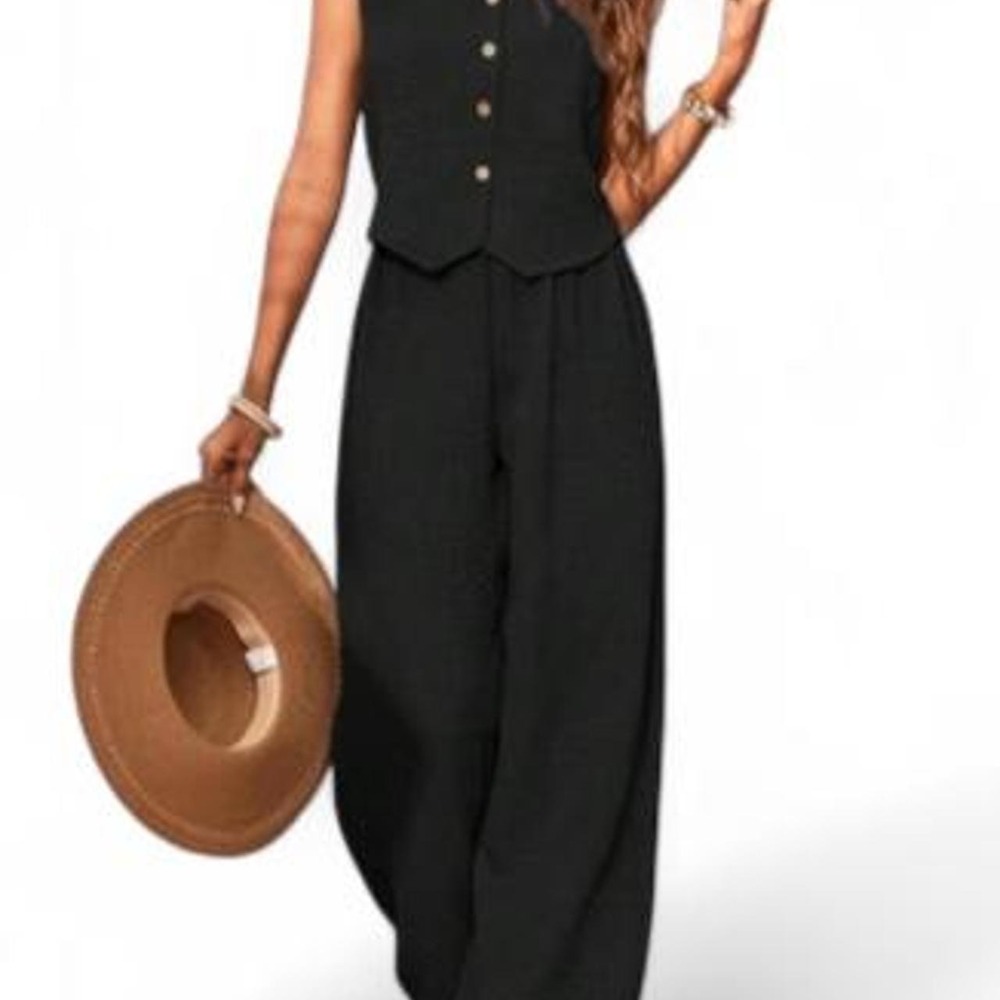 EKALIY Women's Pantsuit Suit Set Ladies Pant Set Sleeveless Button Front Vest